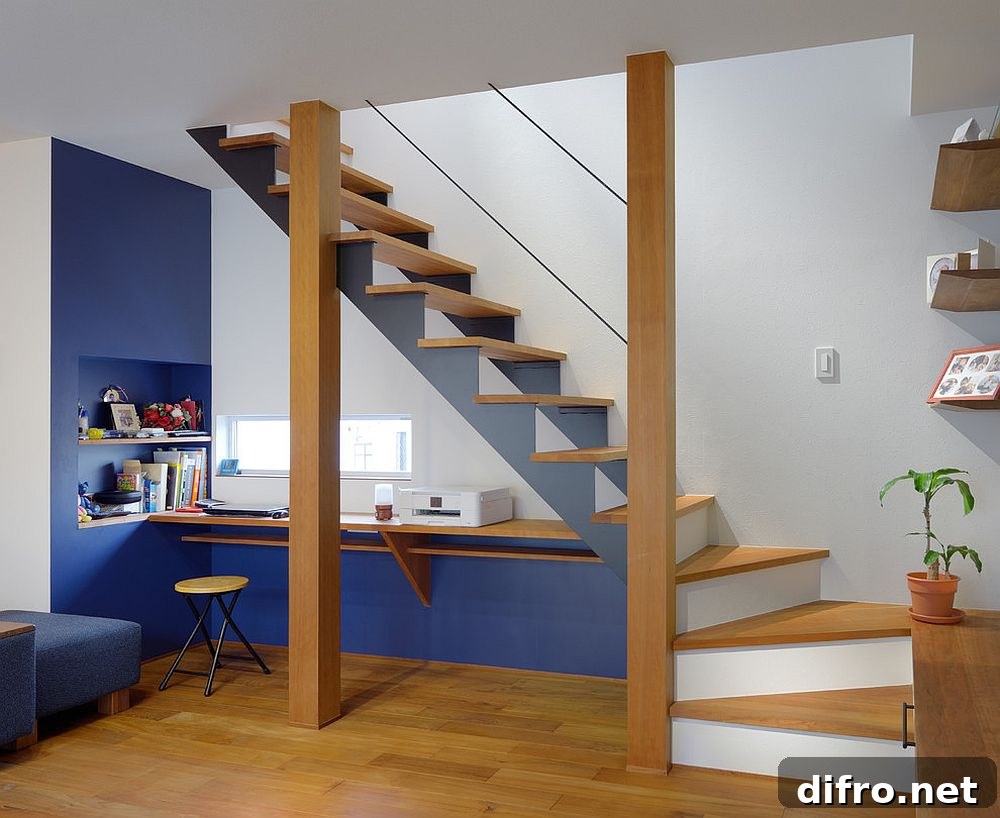 Slim workspace under staircase