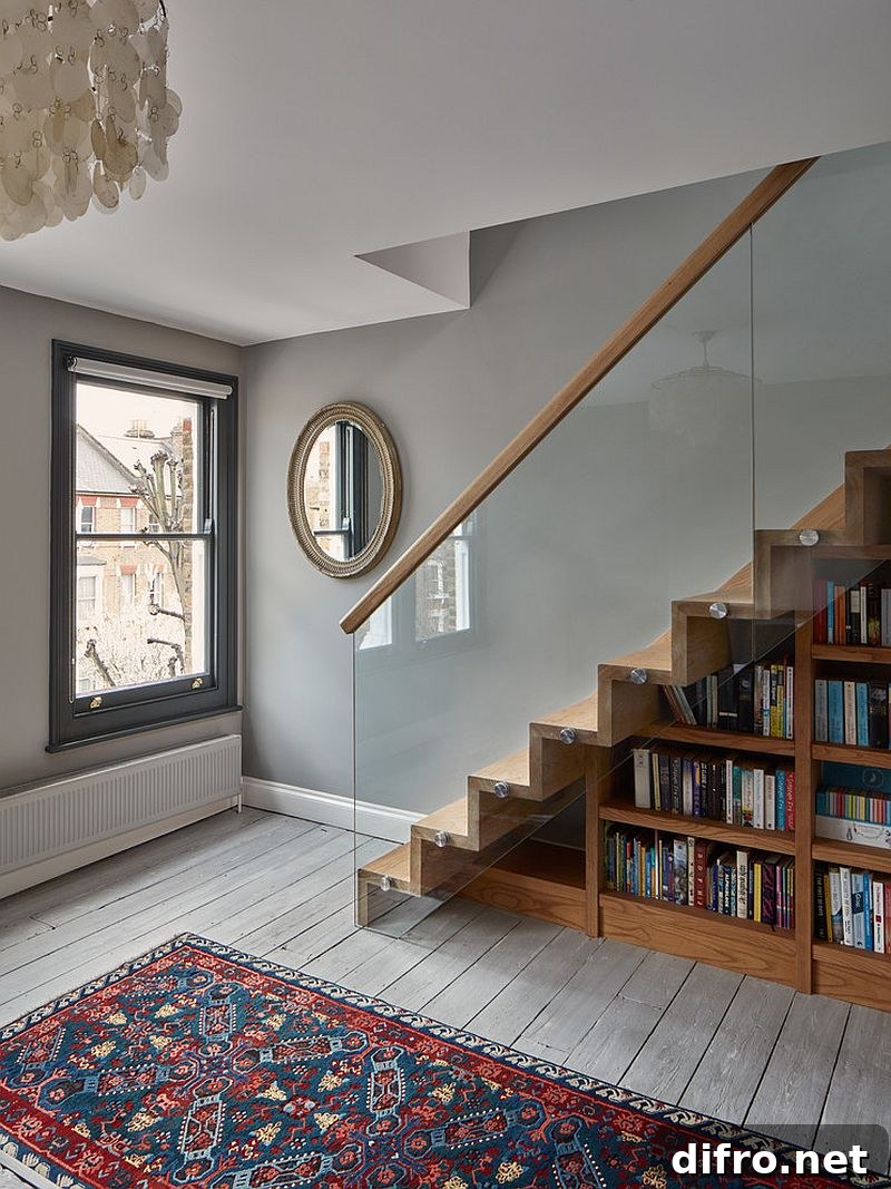 Home library under staircase
