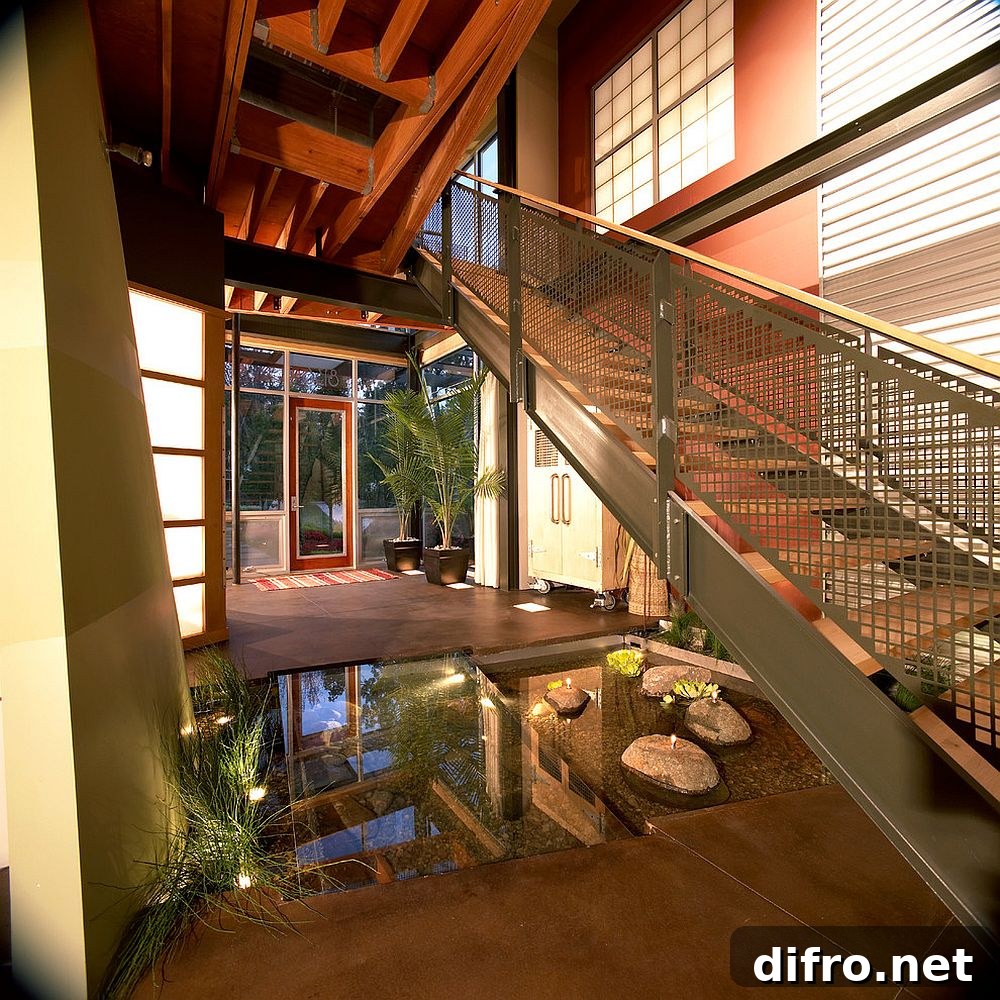 Indoor pond under the staircase