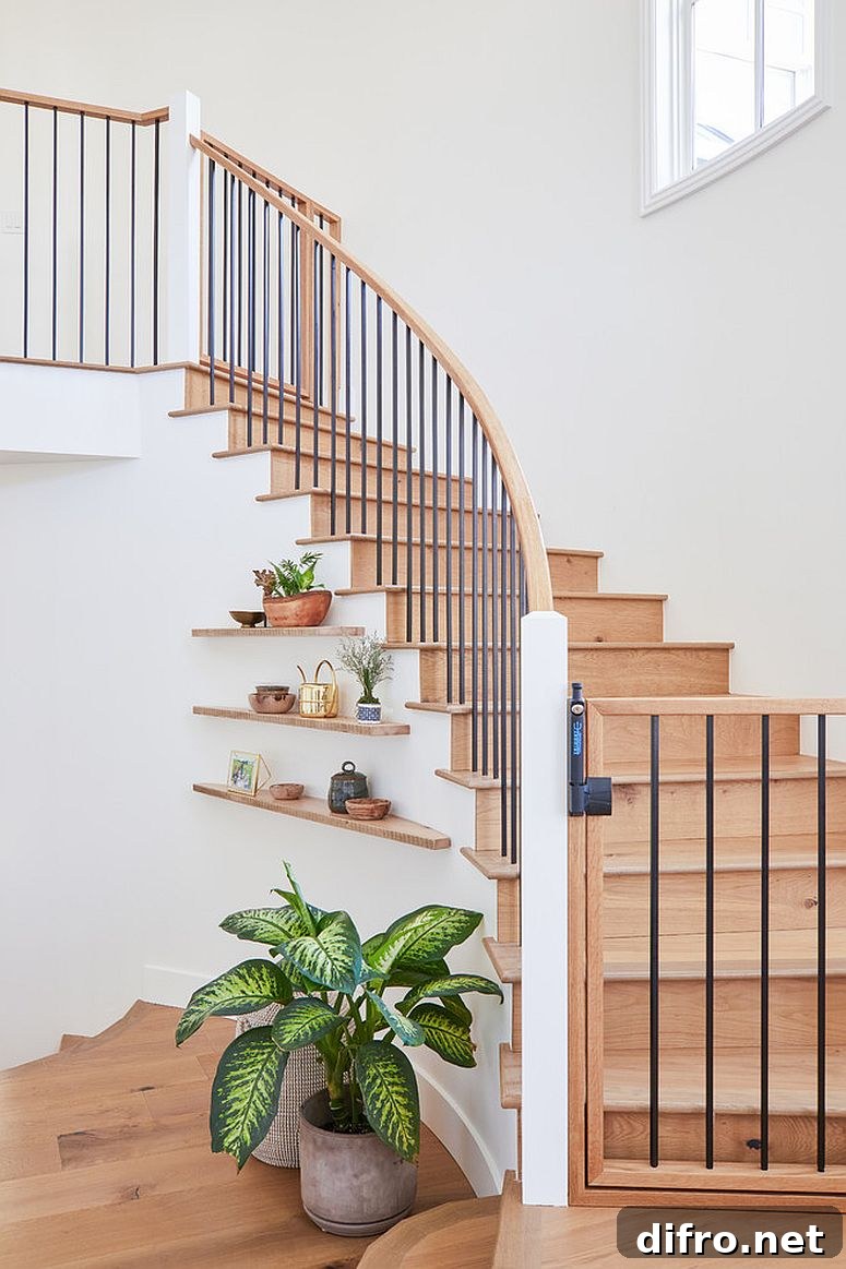 Floating shelves under staircase