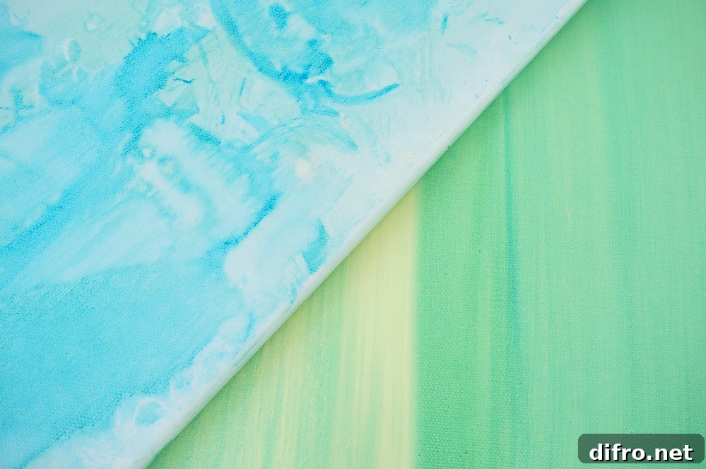 Watercolor paintings in blues and greens
