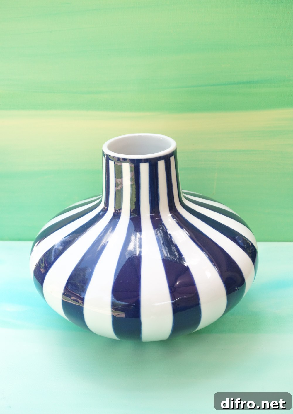 Blue and white striped vase