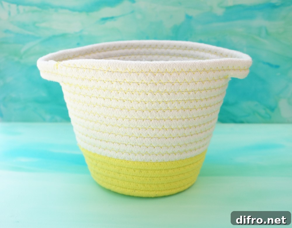 Yellow and white woven storage basket