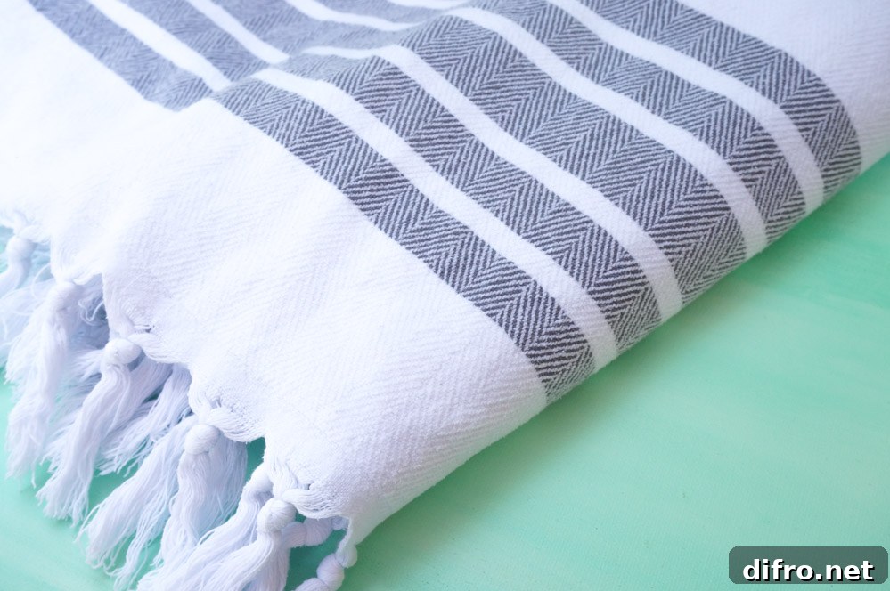 Striped Turkish towels folded in a bathroom