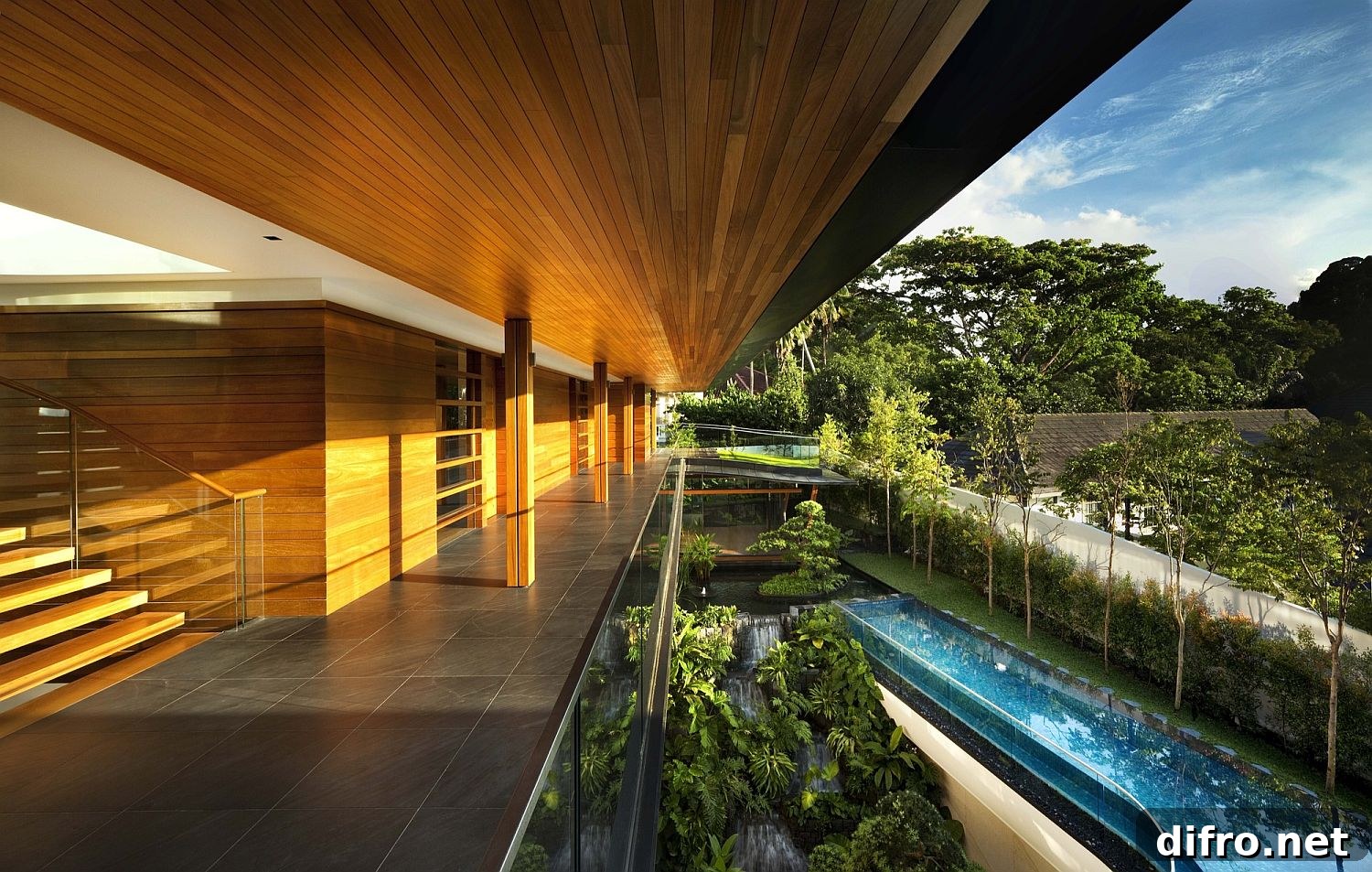 Decks and pool overlooking the botanical garden