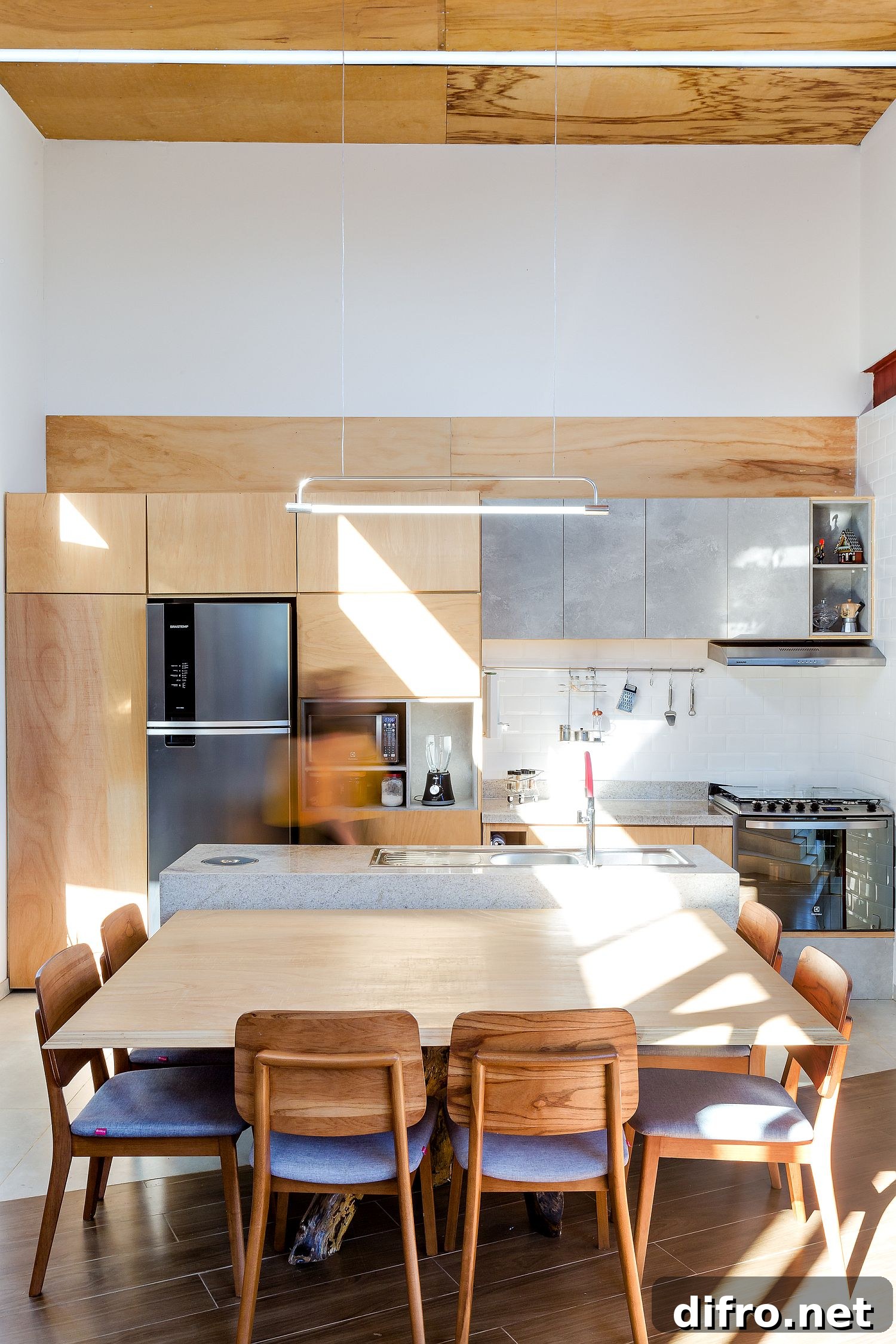 Modern wood and white dining area