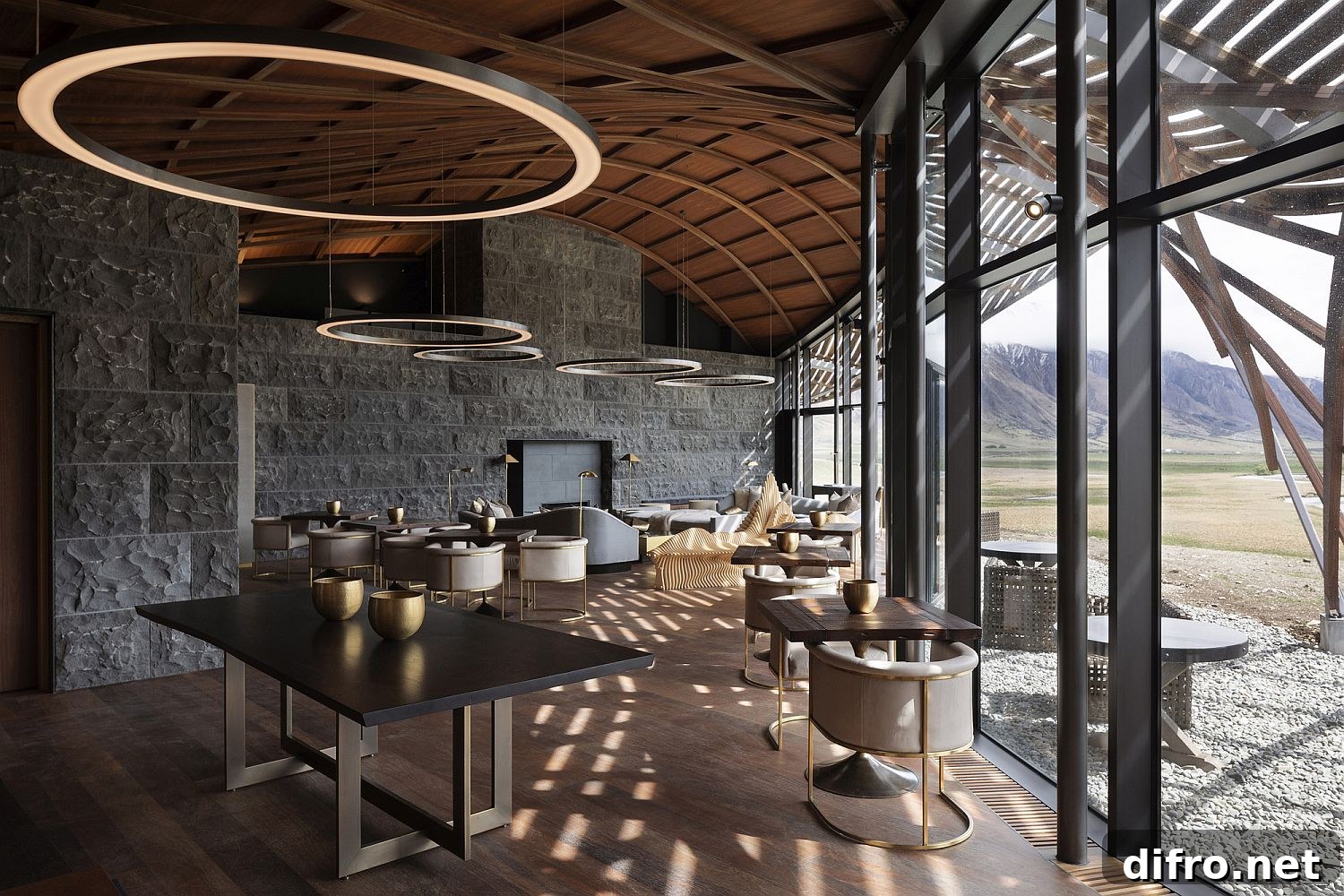 Spotted Gum hardwood lamella and stone finishes