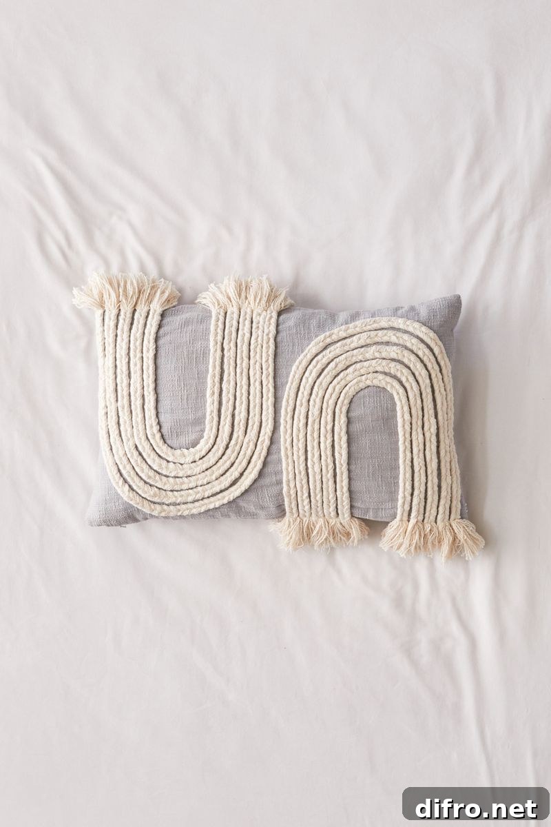 Braided lumbar pillow with textured applique and fringe
