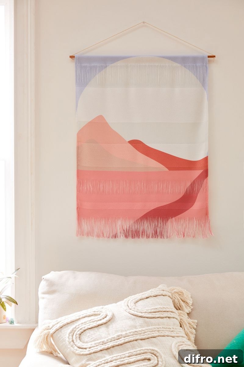 Desert-inspired wall hanging in warm terracotta tones