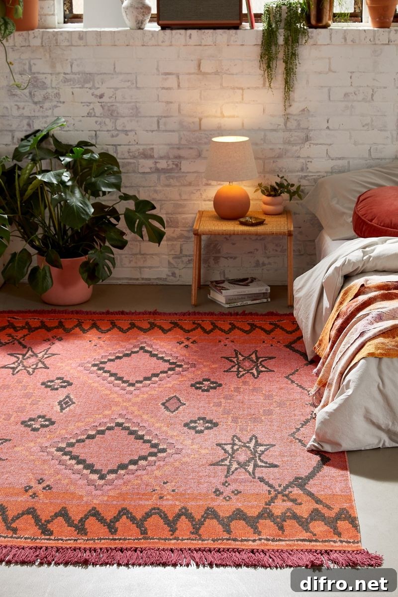 Warm-toned printed rug with geo forms