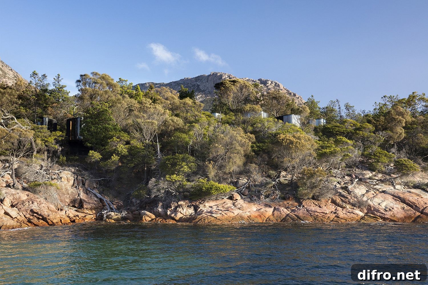 Rugged coastline beautifully hides the lodges