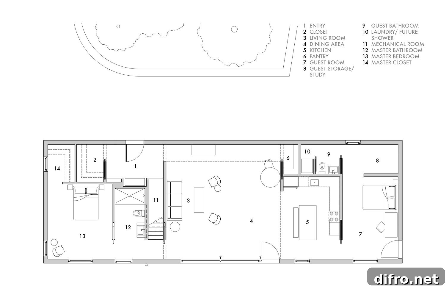 Ground level floor plan of the NY Passive House