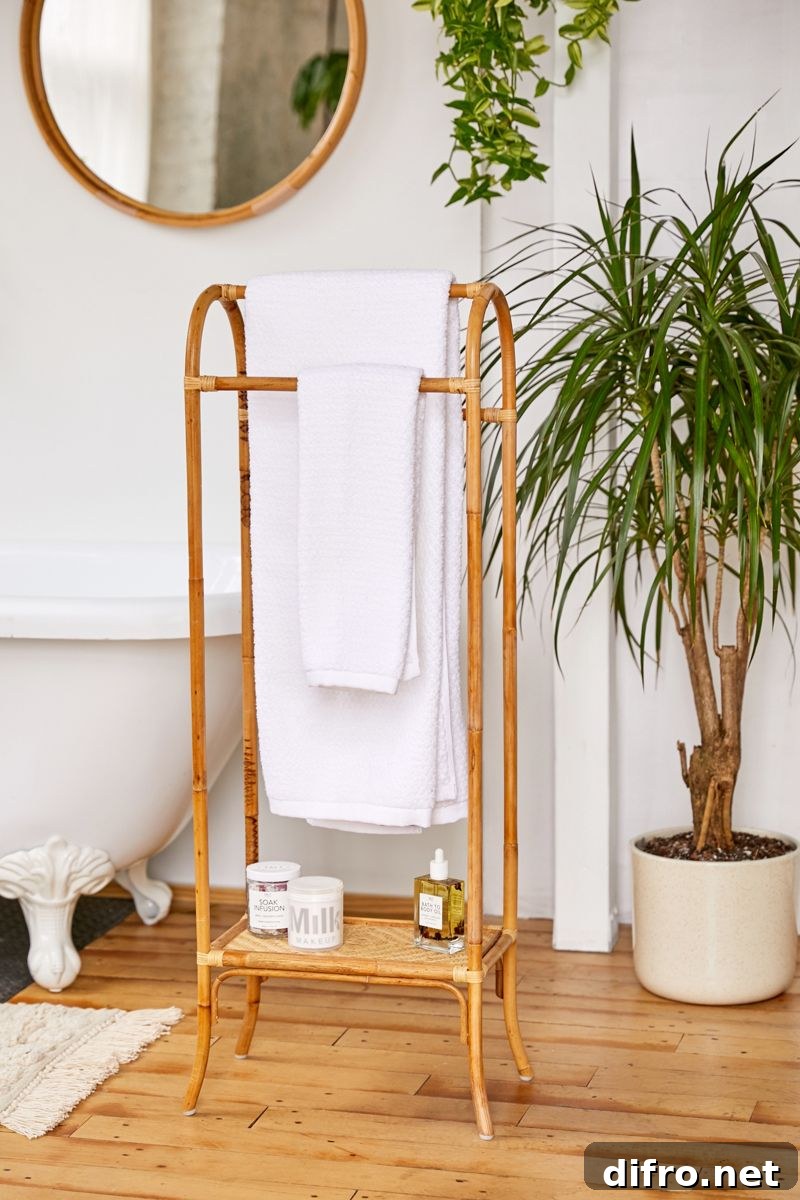 Bamboo and rattan towel rack