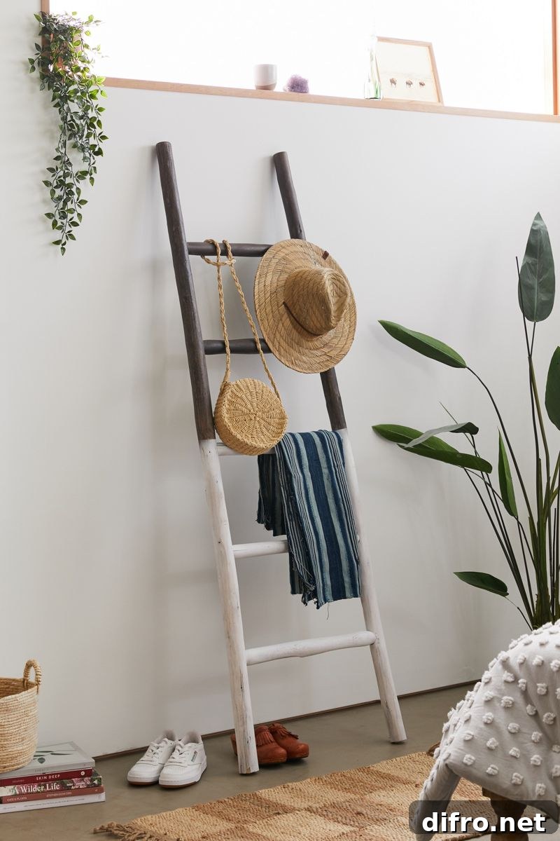 Two-tone leaning wooden ladder