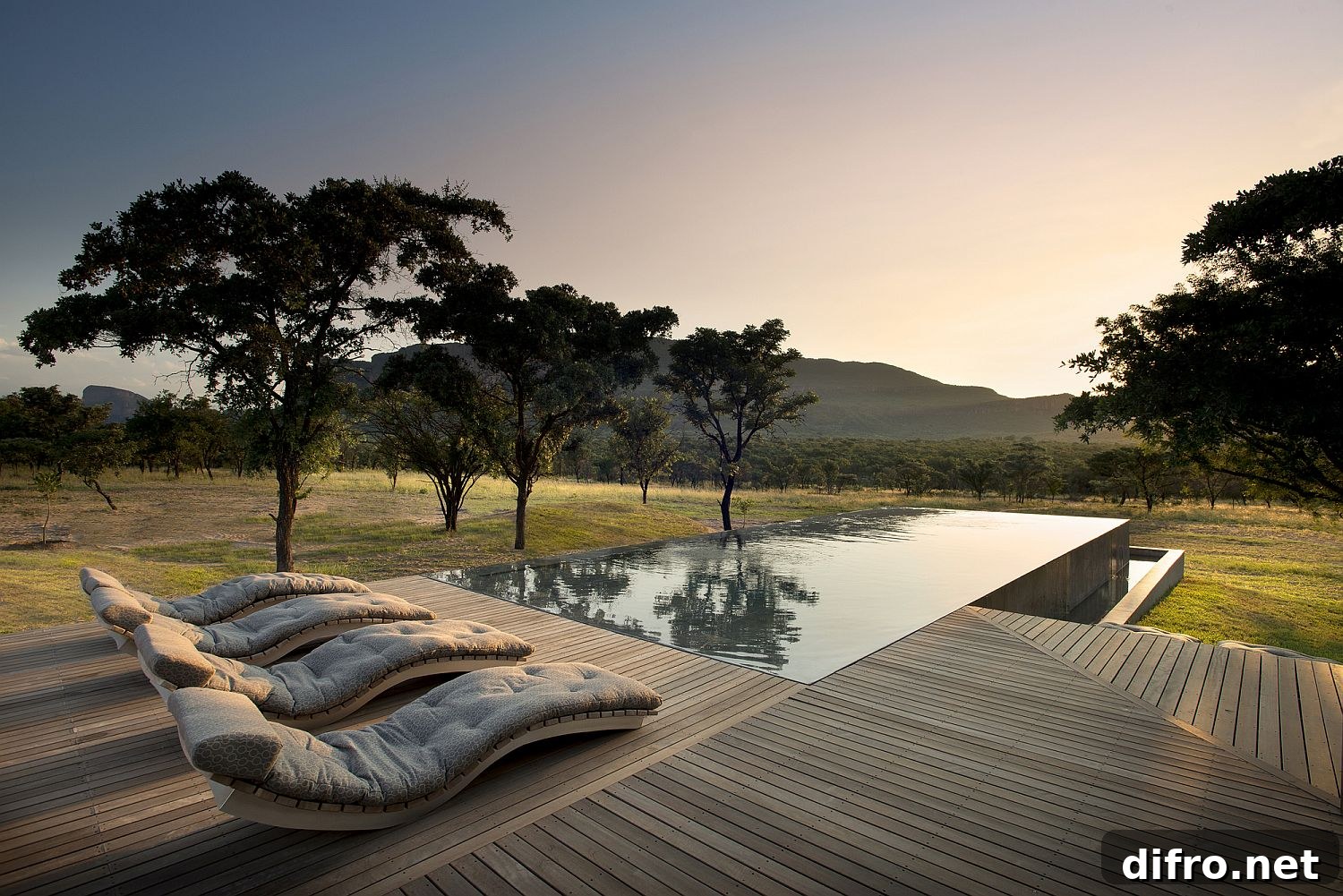 Spacious wooden deck and pool area