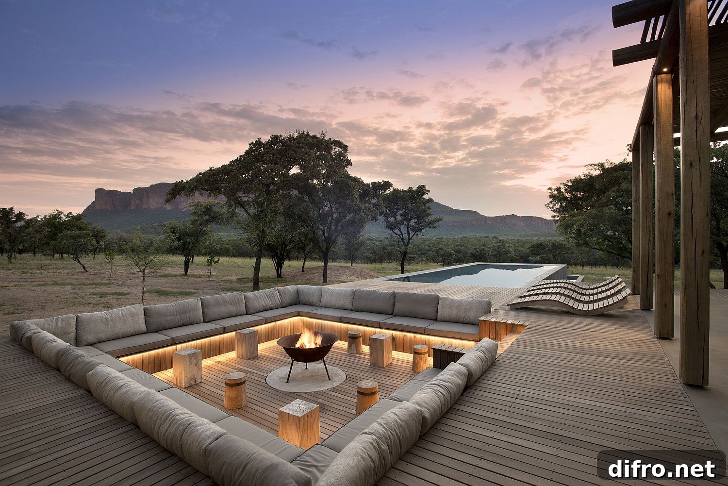 Comfy sunken lounge and pool area