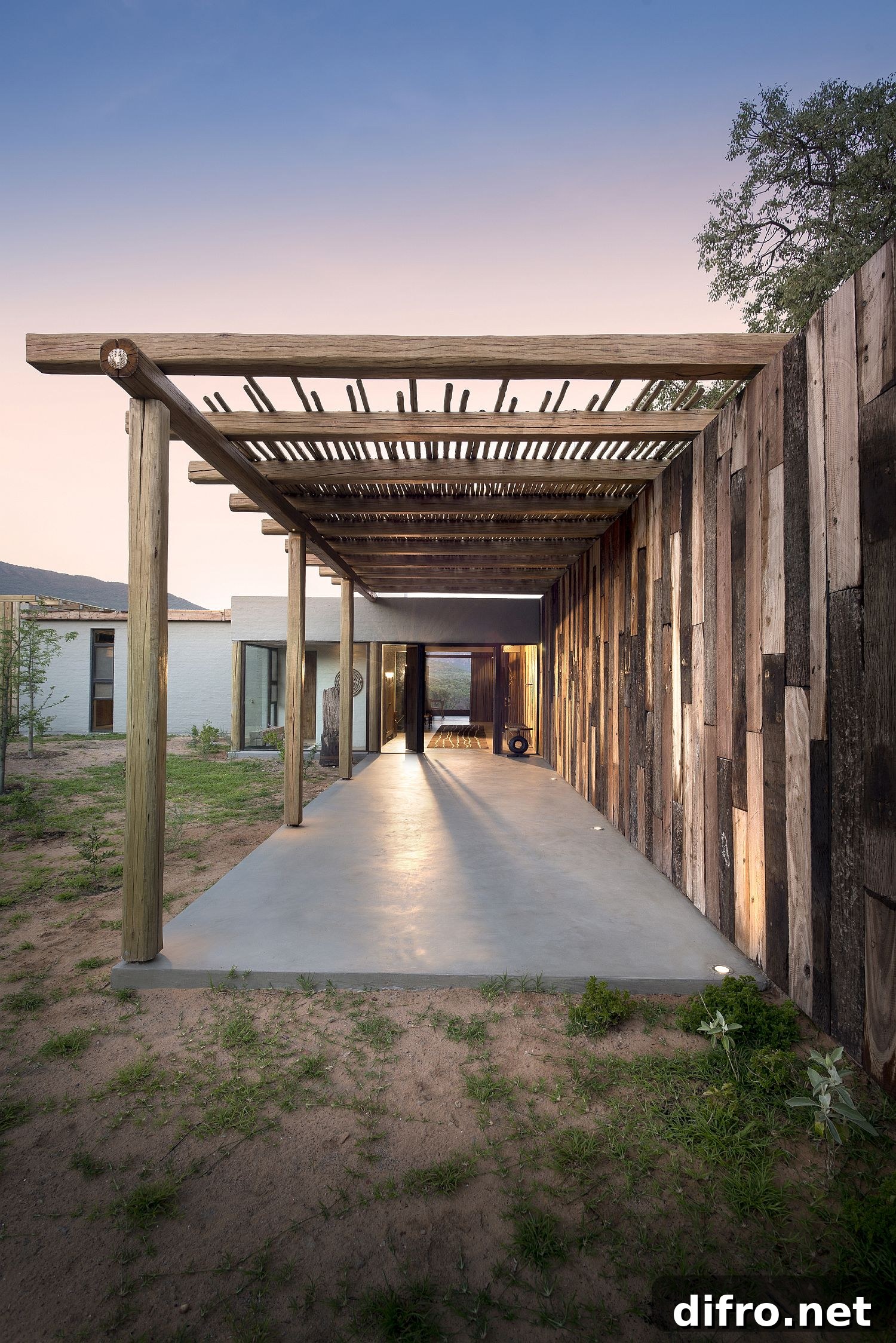 Covered walkways and patios extend the living area outside