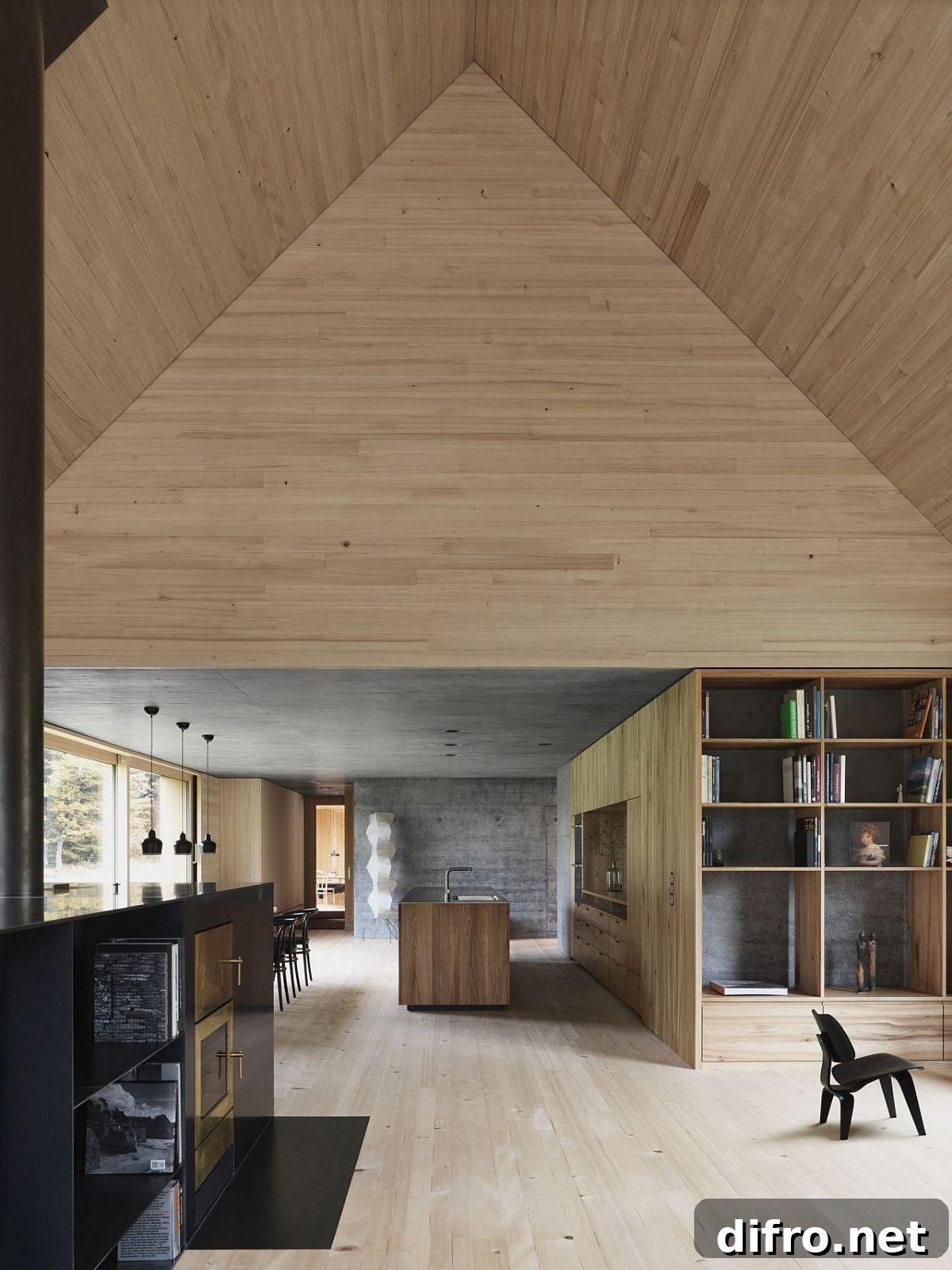 Lower level living area, kitchen and dining of the spacious Austrian house
