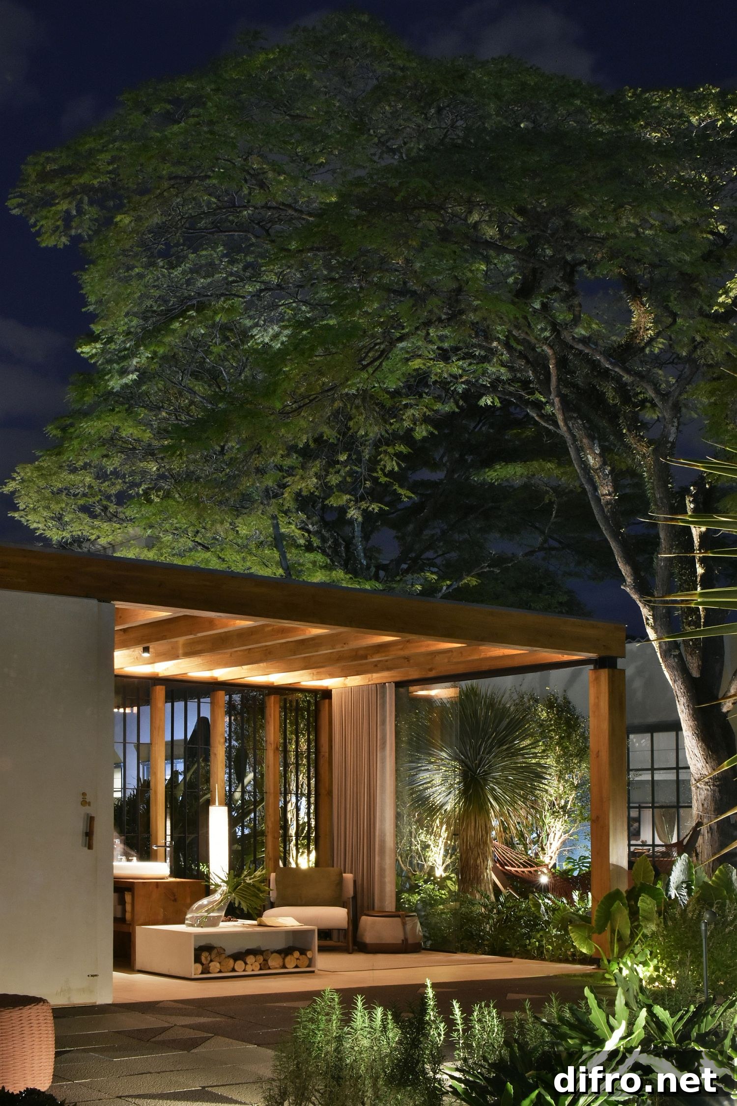 Lighting adds another layer of interest to the terrace