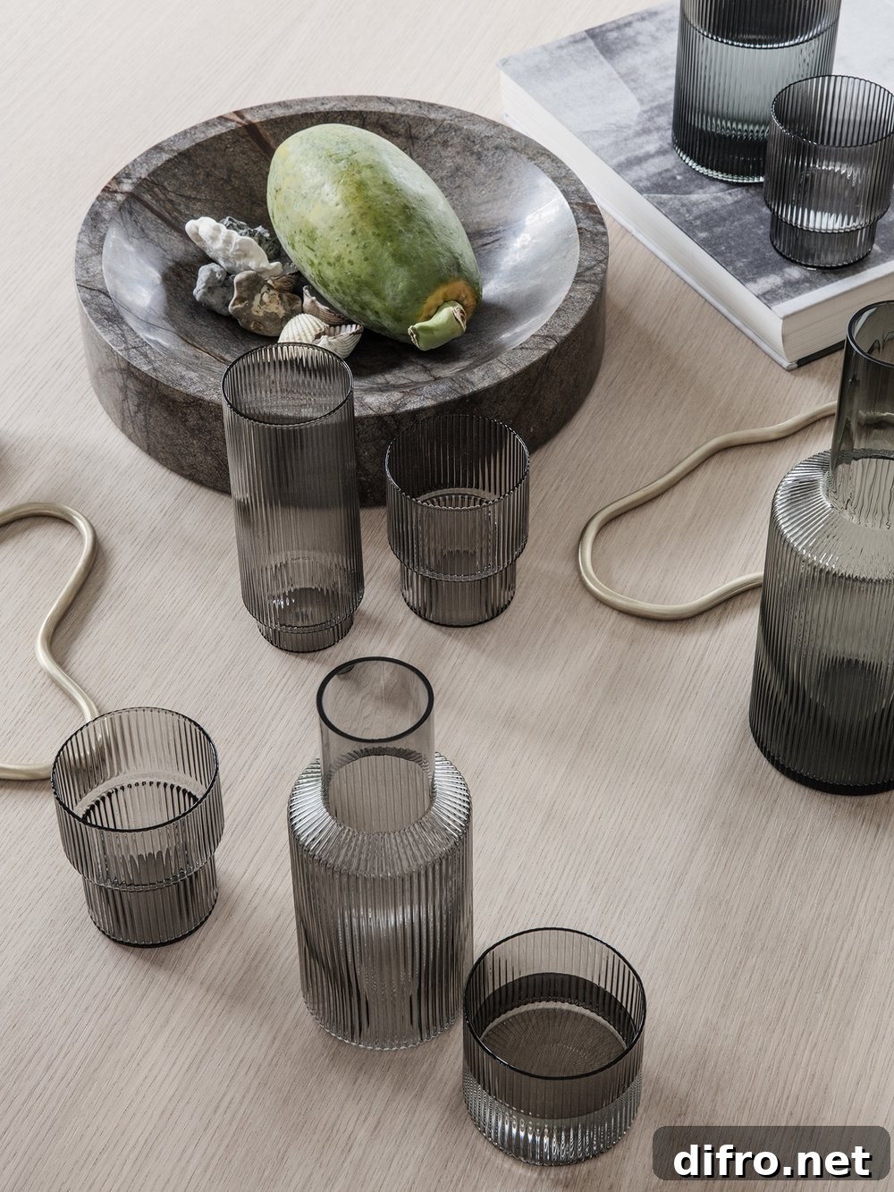Grooved ripple barware in smoked grey