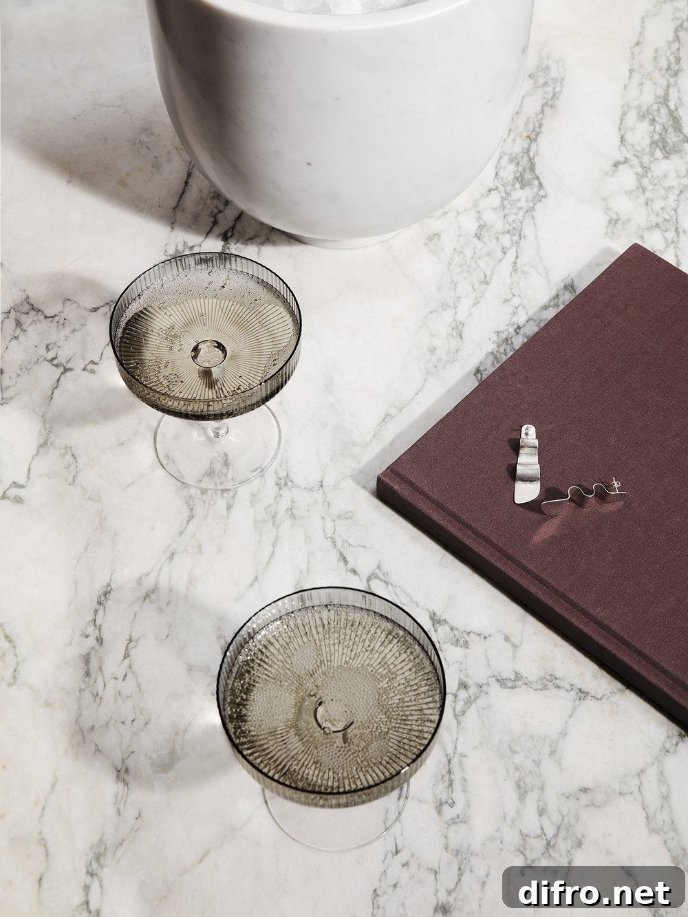 Ripple champagne saucers in smoked glass