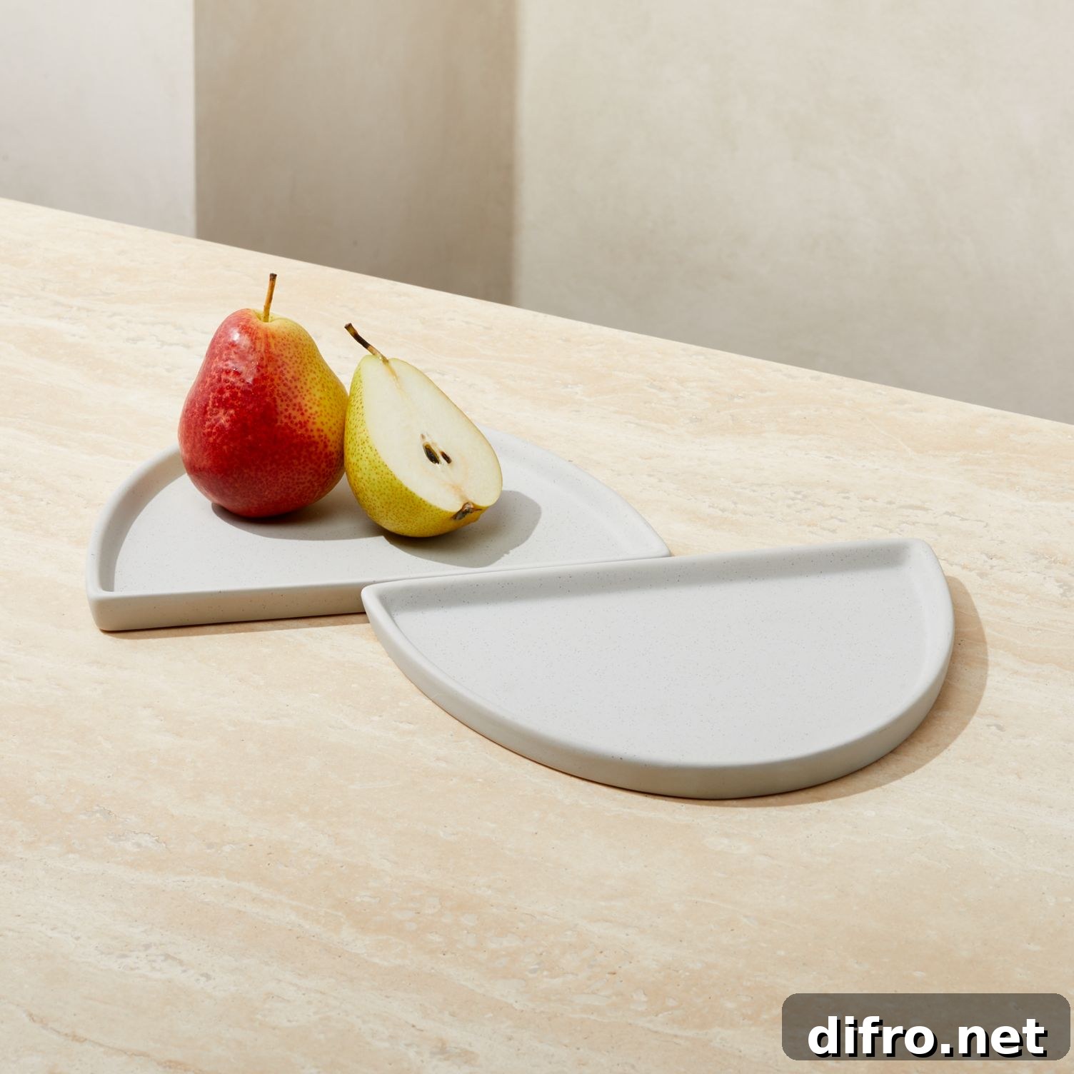 Two-piece semicircle split platter in cream tones