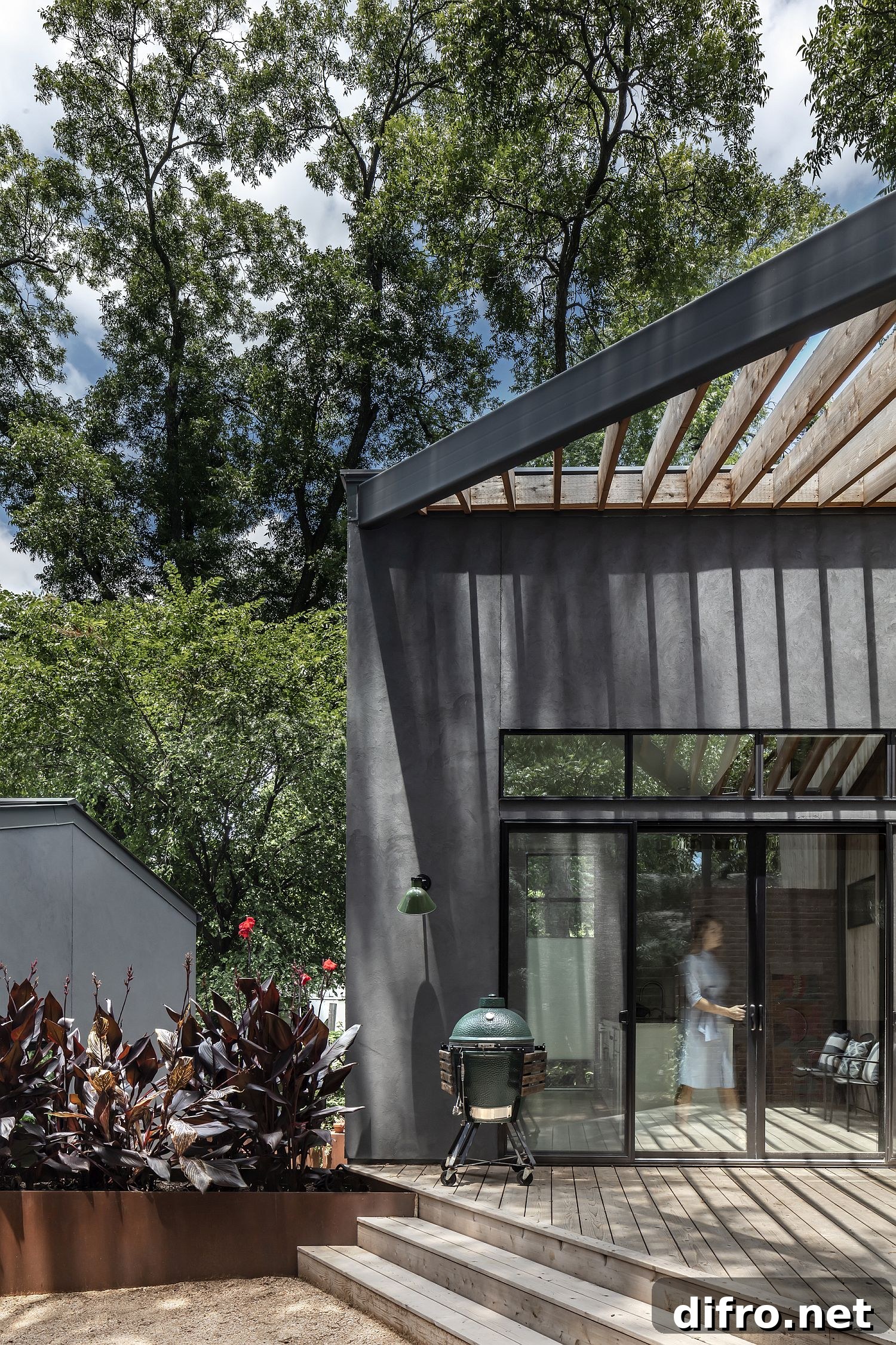 Pergola offers natural shade to the deck outside