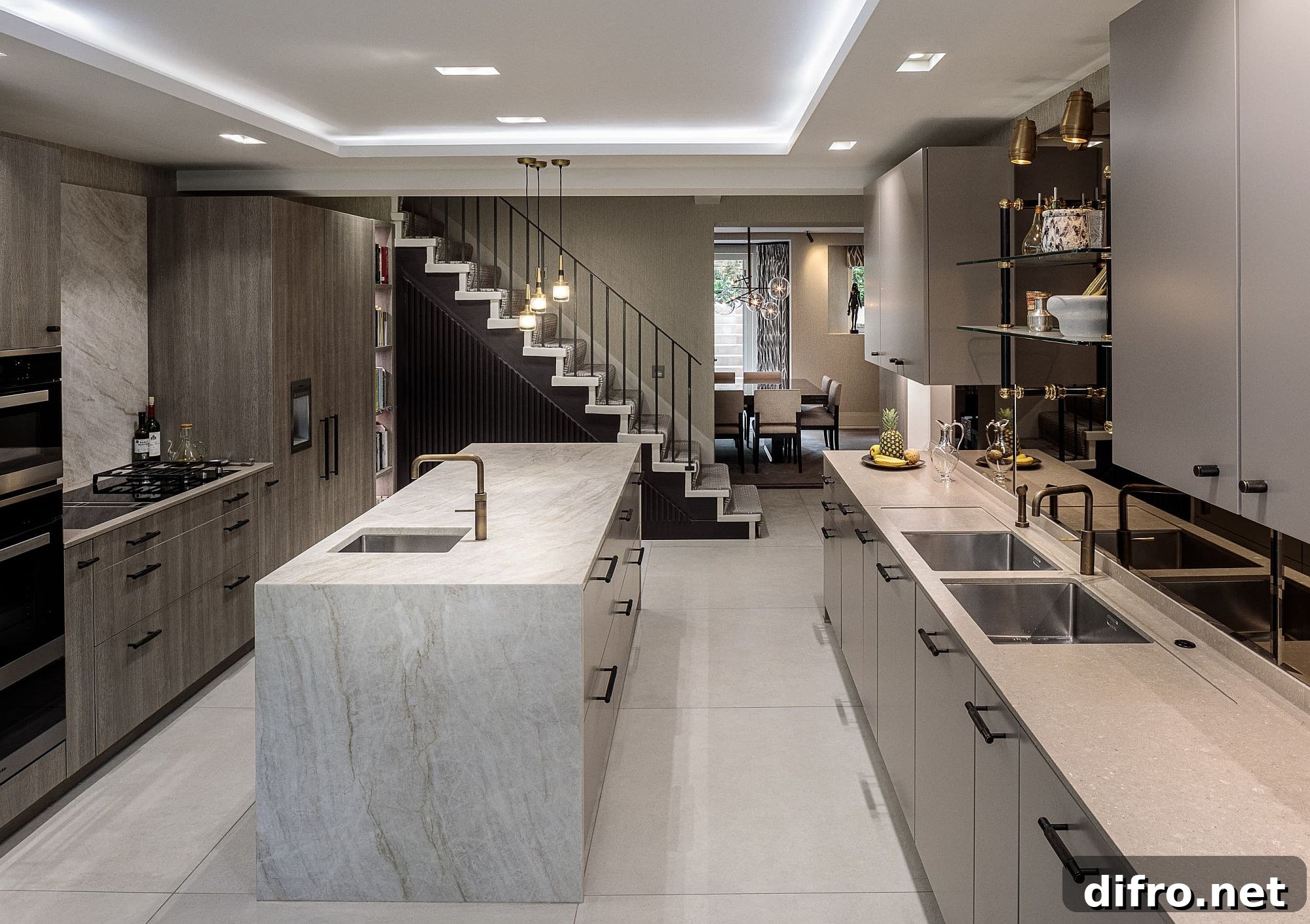 Modern kitchen lighting in white and gray