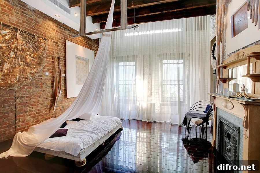 Sheer curtains and bed design