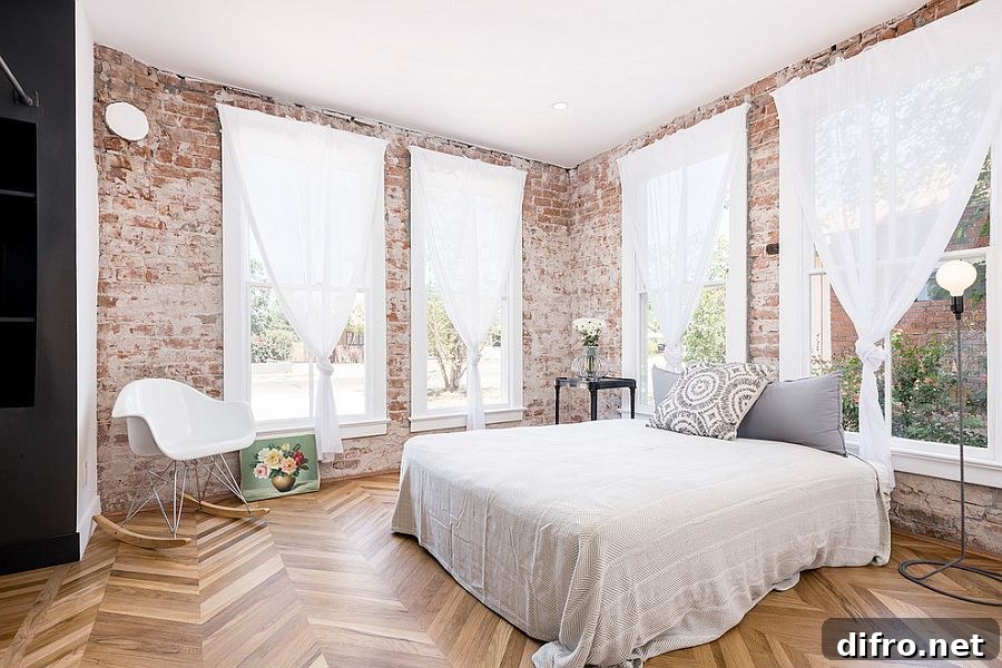 Brick walls and wooden floor