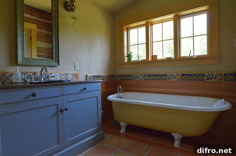 Mediterranean bathroom in yellow and blue