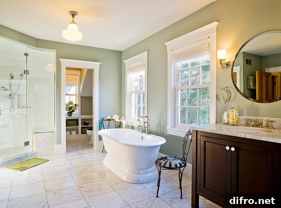 Spa-inspired bathroom with green accents