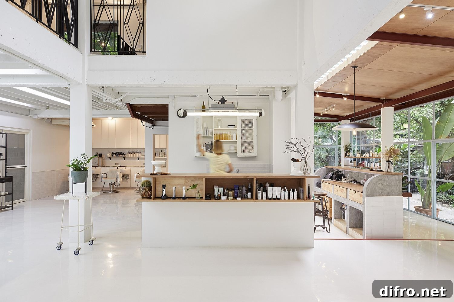 Entry to the salon with white taking over the setting