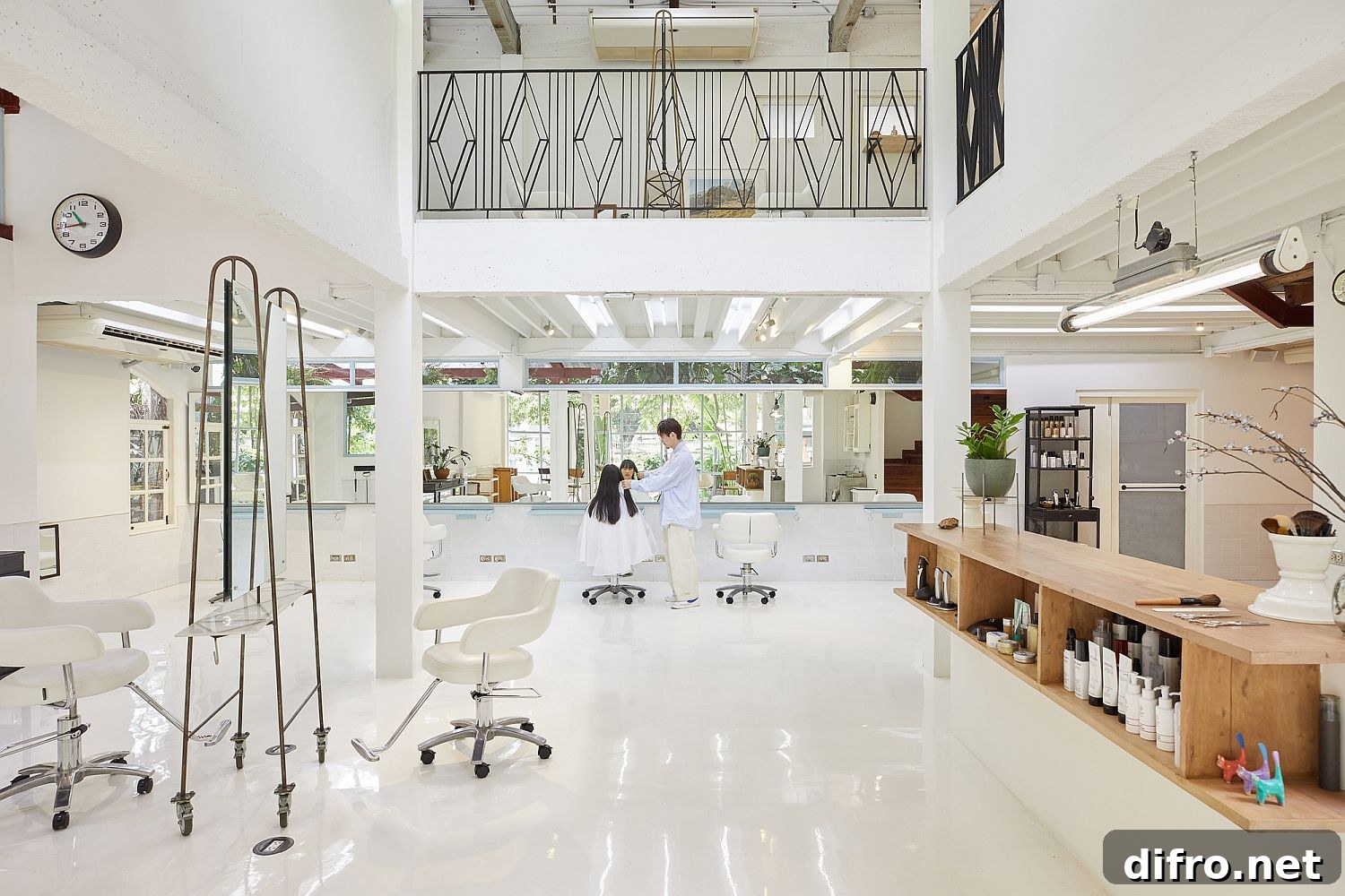 All-white interior of the Rikyu by boy Tokyo salon in Bangkok
