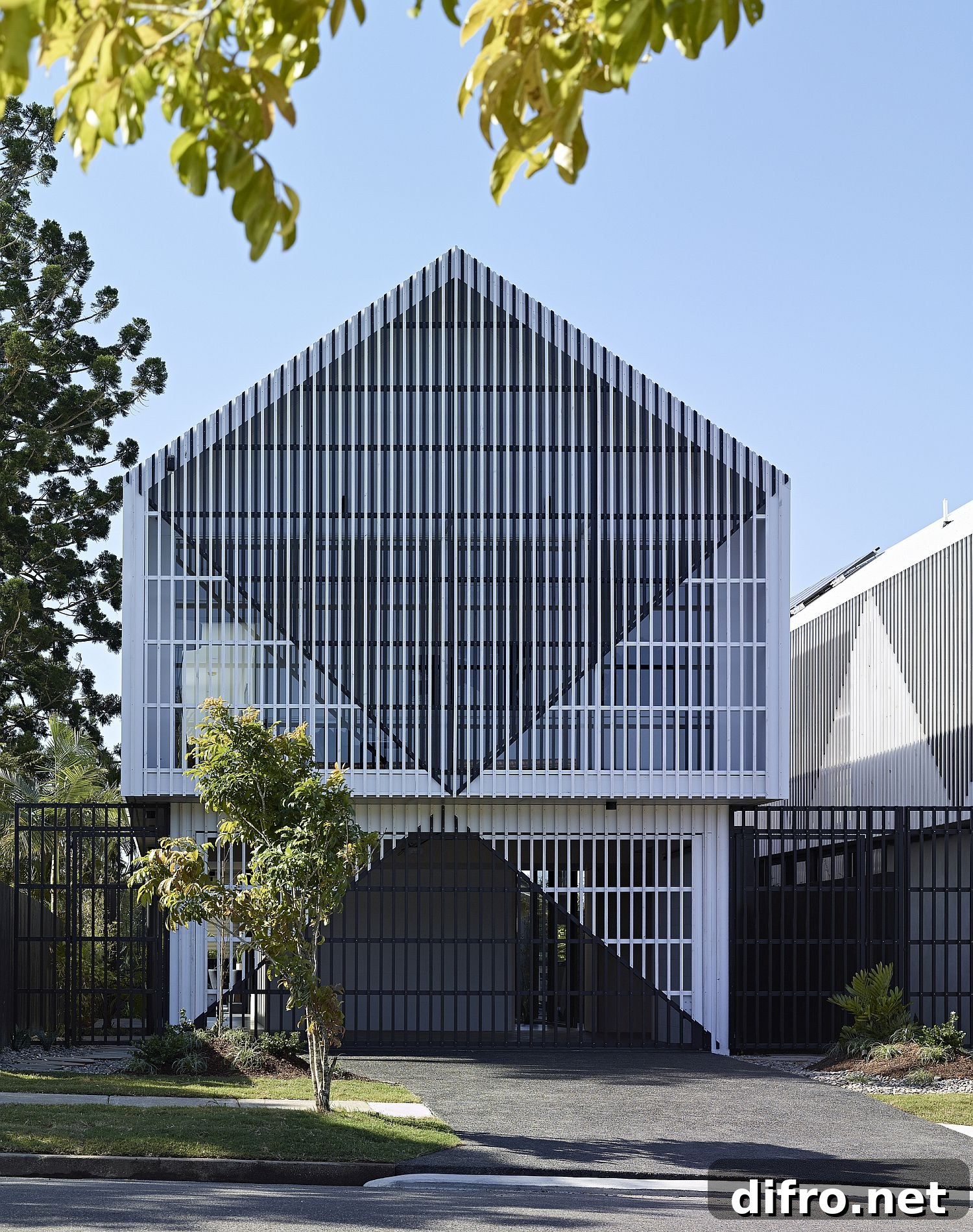 Batten-screened façade