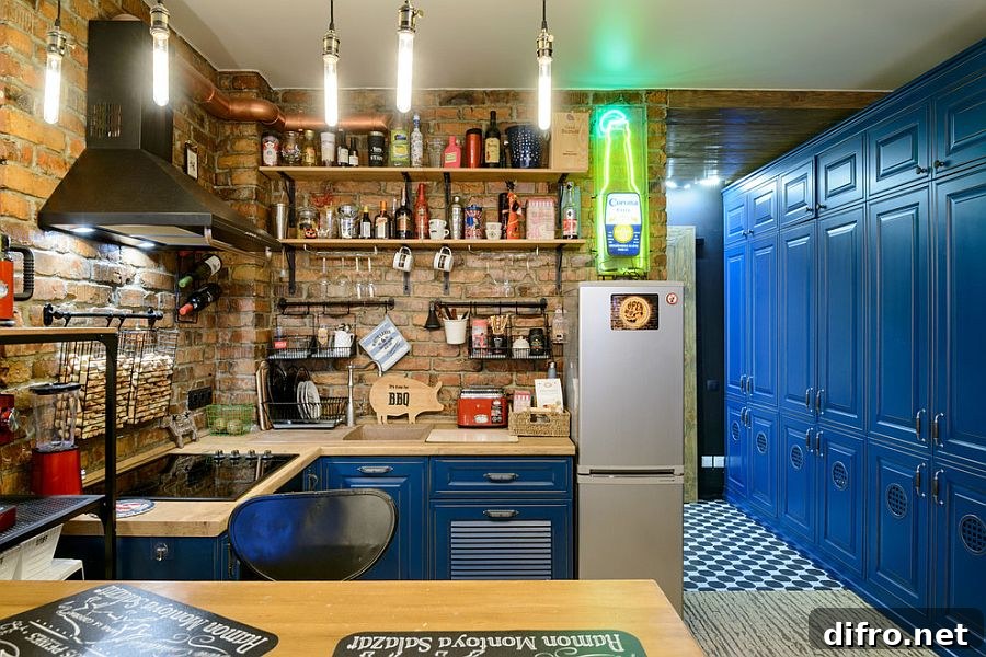 Delightful eclectic kitchen of tiny loft