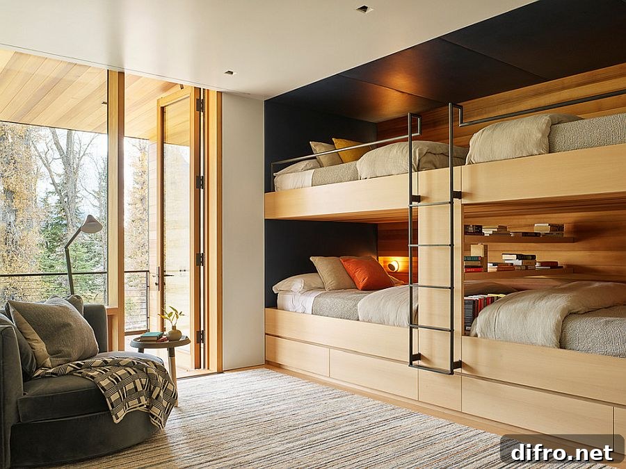 Modern industrial kids' room with space-efficient bunk beds