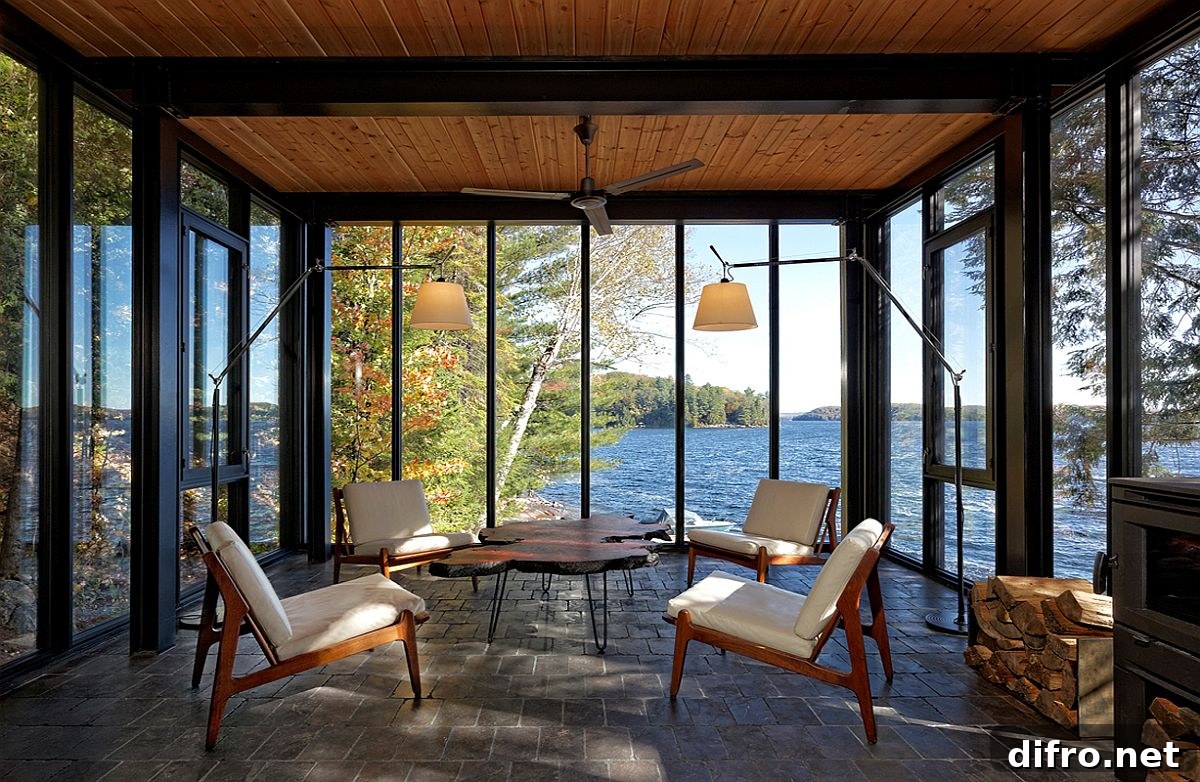 Sitting area of the lakehouse overlooking the scenery