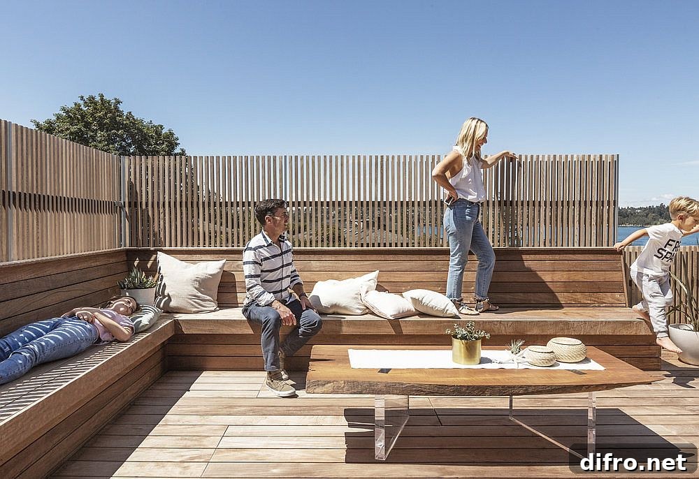 Cedar slat walls on private deck