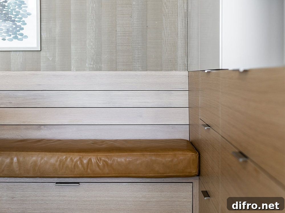 Natural wood and leather seating with storage