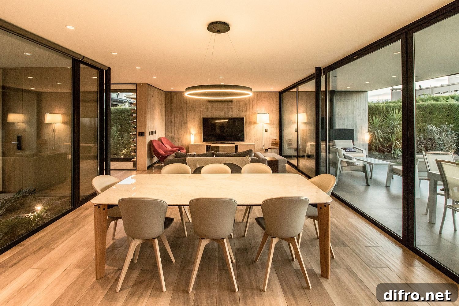 Dining space and living area of the LL House