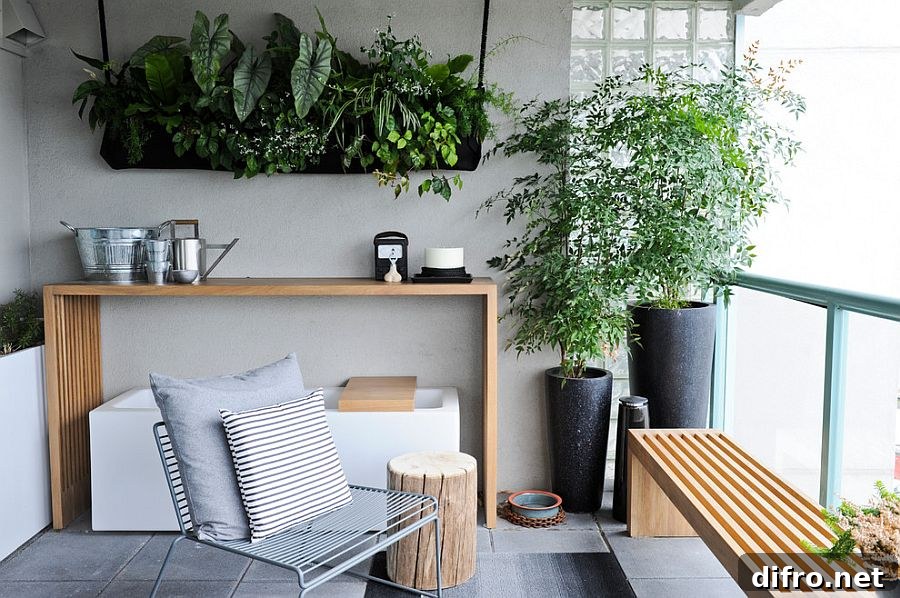 Console table on the balcony to save space