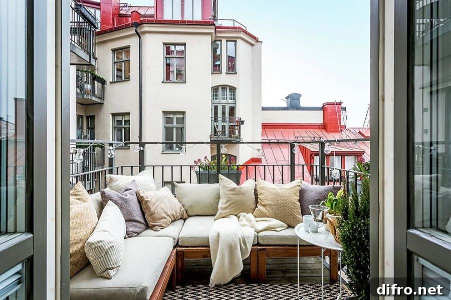 Comfortable sectional occupying much of the balcony