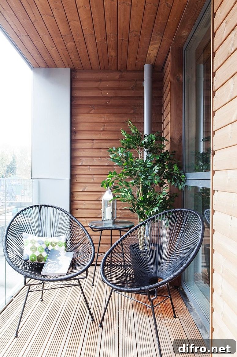 Acapulco chairs on a small modern balcony