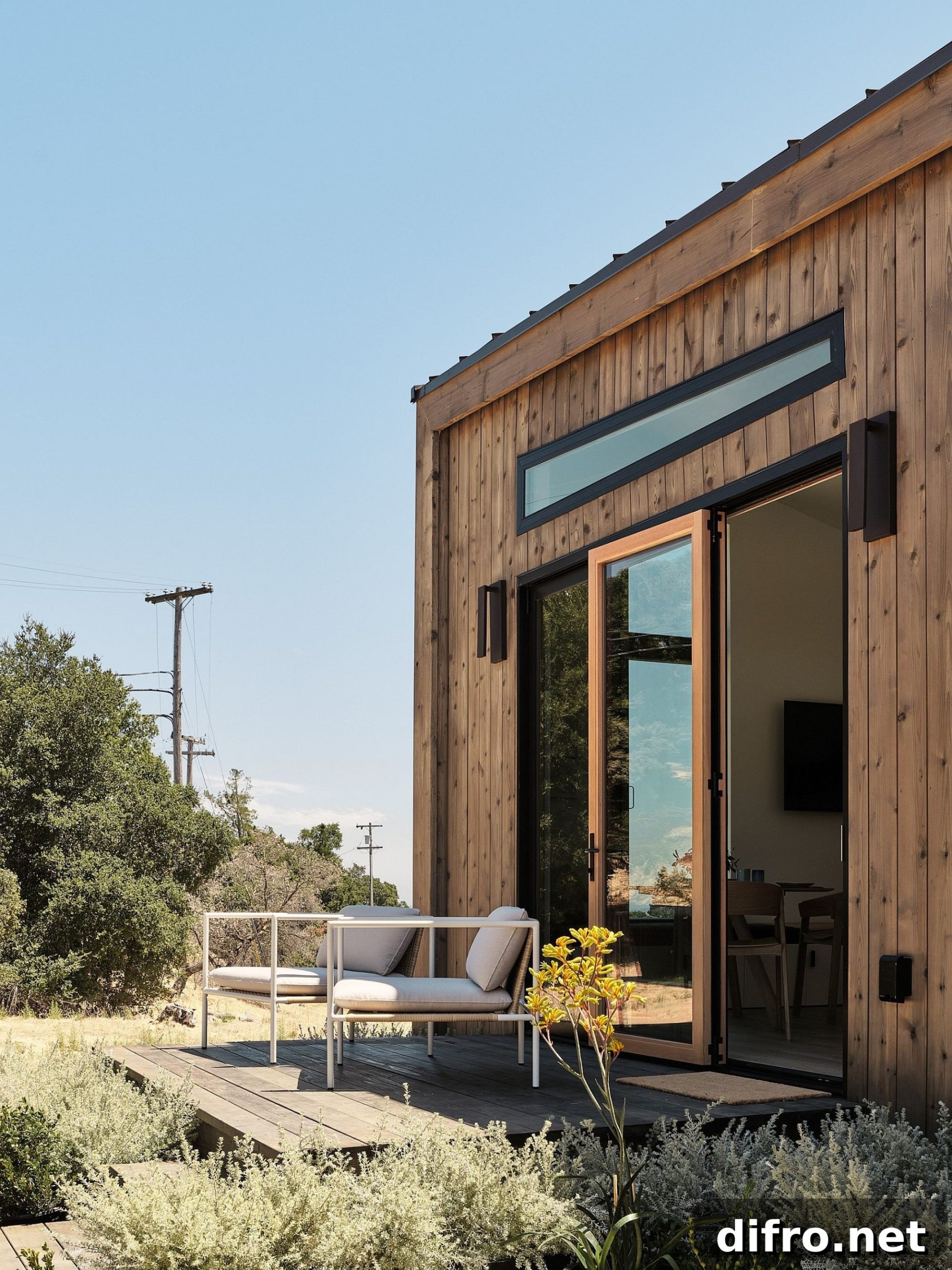 Cedar siding on tiny house exterior
