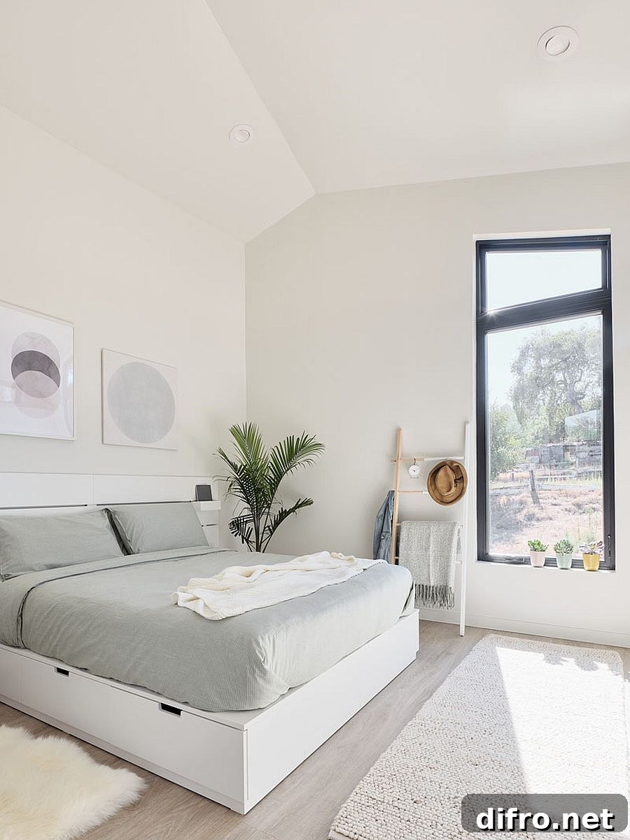 Light-filled bedroom with vaulted ceiling