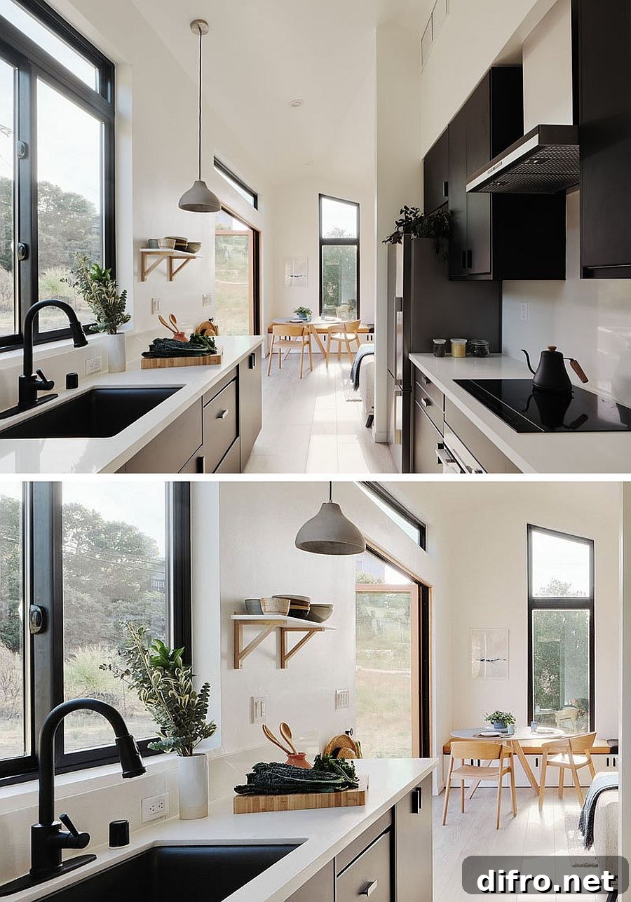 Black and white kitchen in the tiny house
