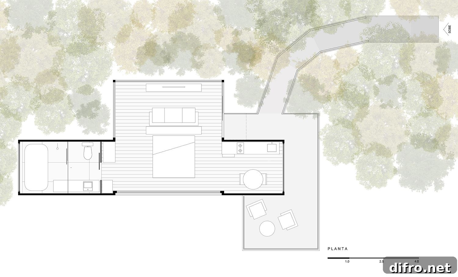 Floor plan of Bosque Refuge by Bruno Zaitter arquiteto