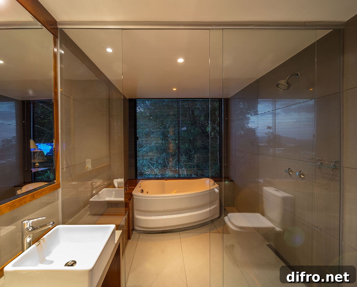 Small bathroom of the cabin with bathtub and shower area