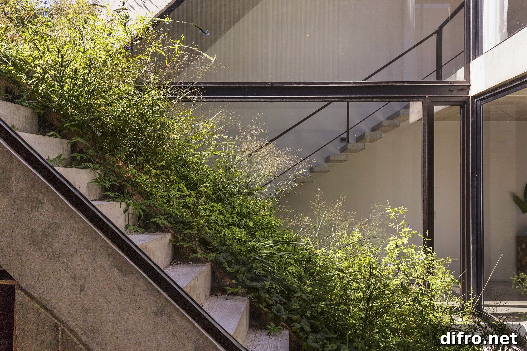 Concrete staircase next to green ramps